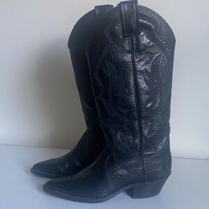 Justin Embroidered Cowgirl Leather Boot Blk Size 6B Western Fashion Country Chic